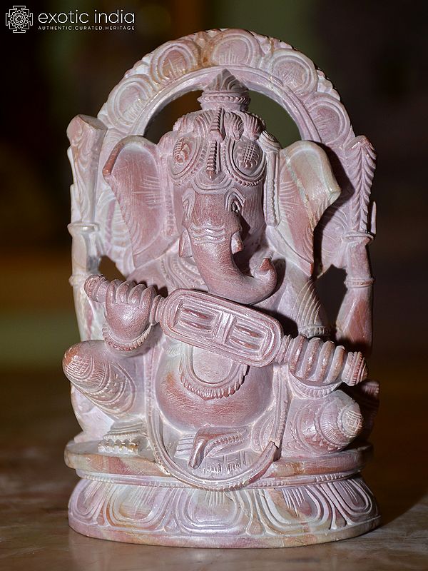 5" Lord Ganesha Playing Khartal | Orissa Stone Statue | Exquisite Handmade Indian Art