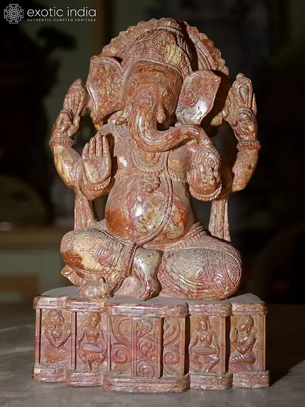 10" Lord Ganesha | Orissa Red Stone Statue | Exquisite Handmade Indian Art