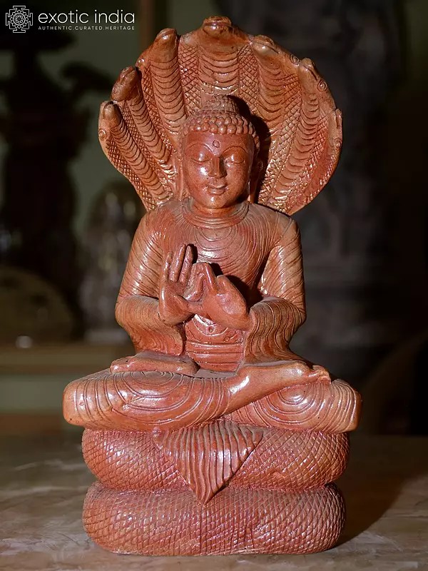 10" Lord Buddha Seated Under the Hood of Sheshnag | Orissa Stone Statue | Exquisite Handmade Indian Art