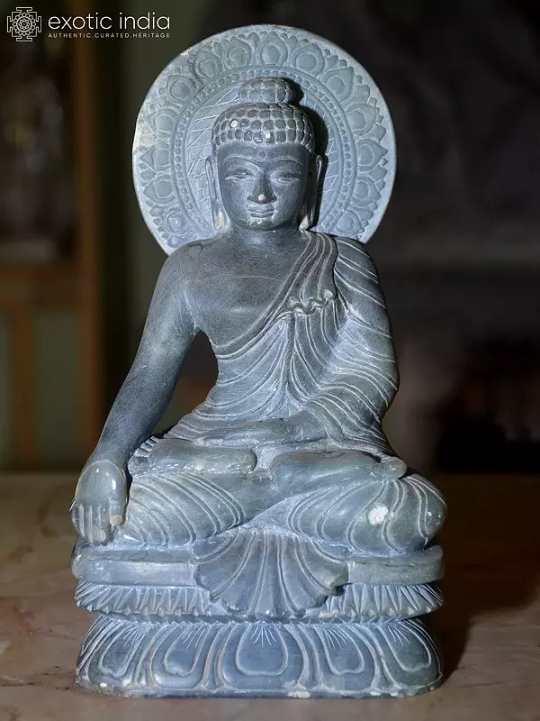 10" Lord Buddha - Bhumisparsha Mudra | Orissa Stone Statue | Exquisite Indian Handmade Art