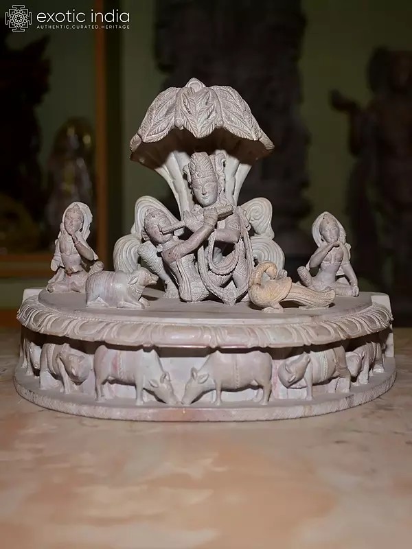 10" Radha Krishna Lying Under Tree | Orissa Red Stone Statue | Exquisite Handmade Indian Art