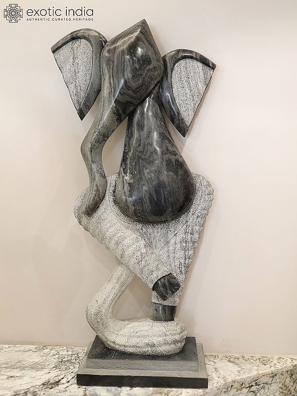 67" Lord Ganesha Dancing Pose | Modern Art Sculpture Statue | White Marble | Exquisite Indian Art
