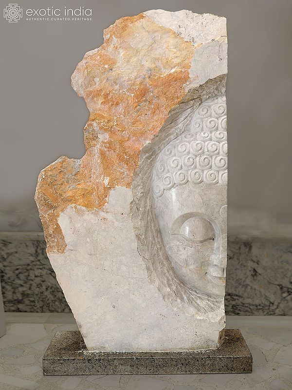48" Half Face of Lord Buddha | Modern Art Sculpture | White Marble | Excellent Indian Art