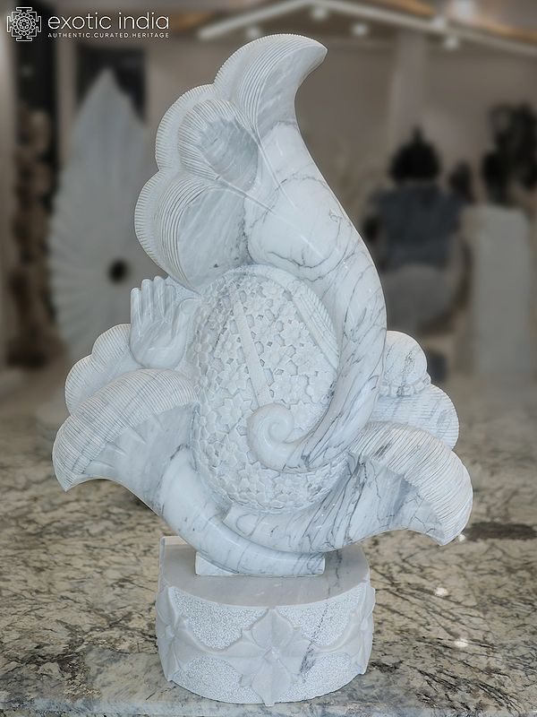 49" Lord Ganesha | Modern Art Sculpture | White Marble | Exquisite Indian Art