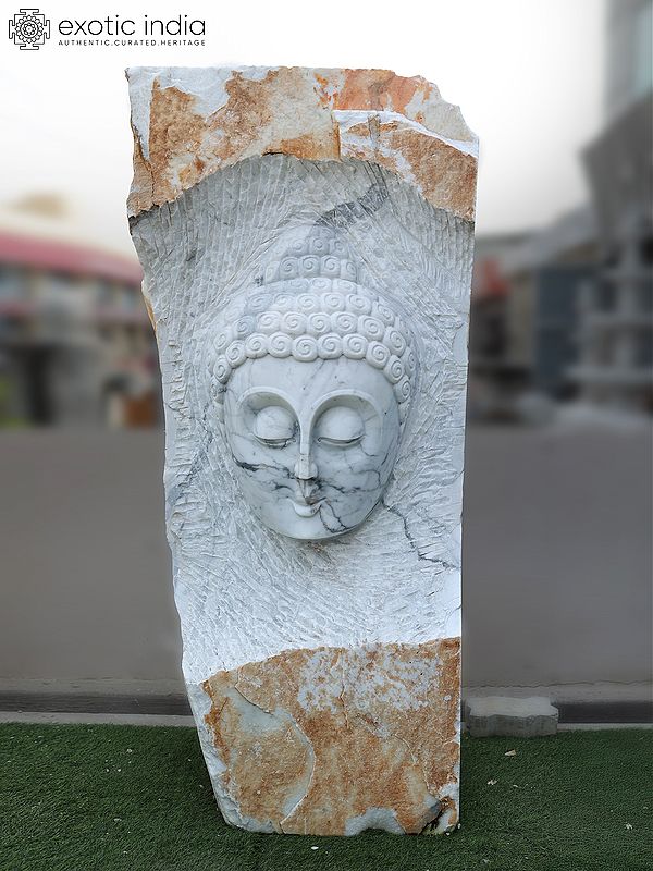 77" Great Buddha Face | Modern Art Sculpture | White Marble | Excellent Indian Art