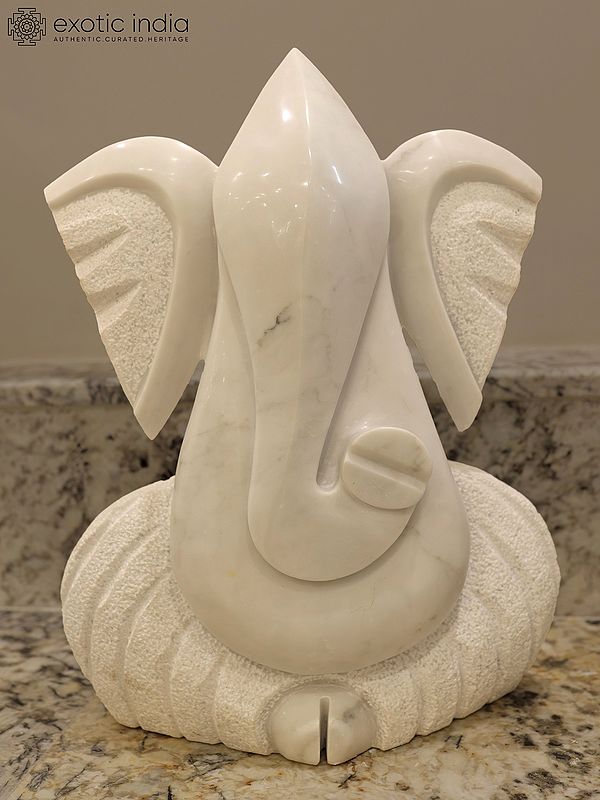 23" Sitting Lord Ganesha - Gajanan | Modern Art Sculpture | White Marble | Exquisite Indian Art