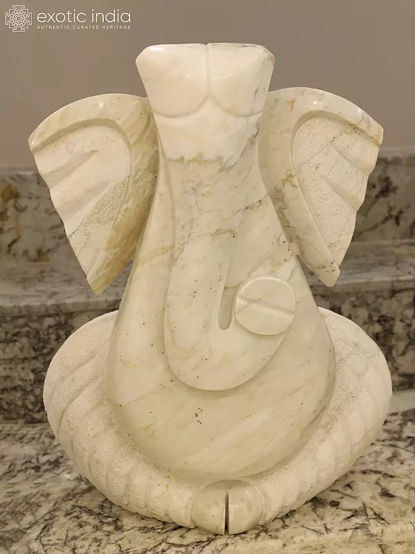 33" Sitting Lord Ganesha | Modern Art Sculpture | White Marble | Exquisite Indian Art