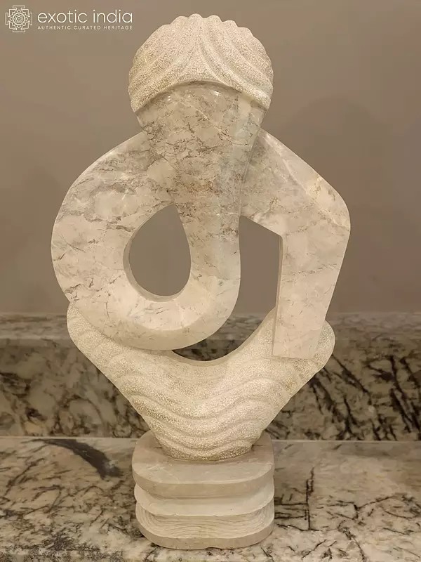 36" Lord Ganesha | Abstract Arts Sculpture | White Marble | Exquisite Indian Art