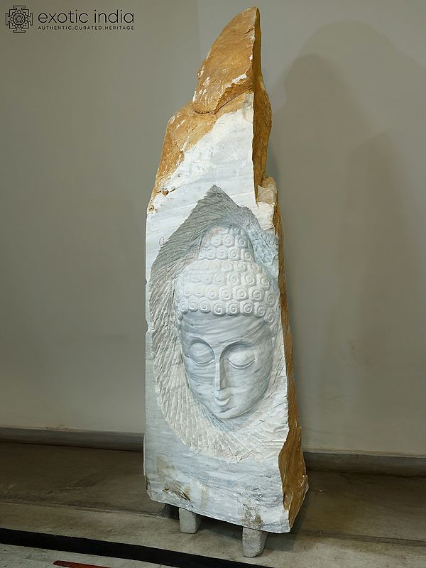 74" Lord Buddha Face | Modern Art Sculpture | Marble | Exquisite Indian Art