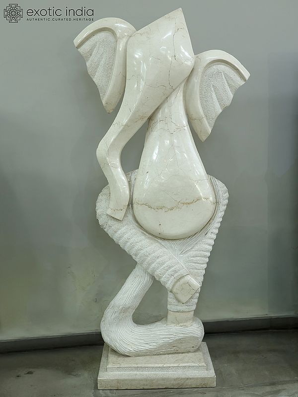 70" Lord Ganesha | Modern Art Sculpture | White Marble | Exquisite Indian Art