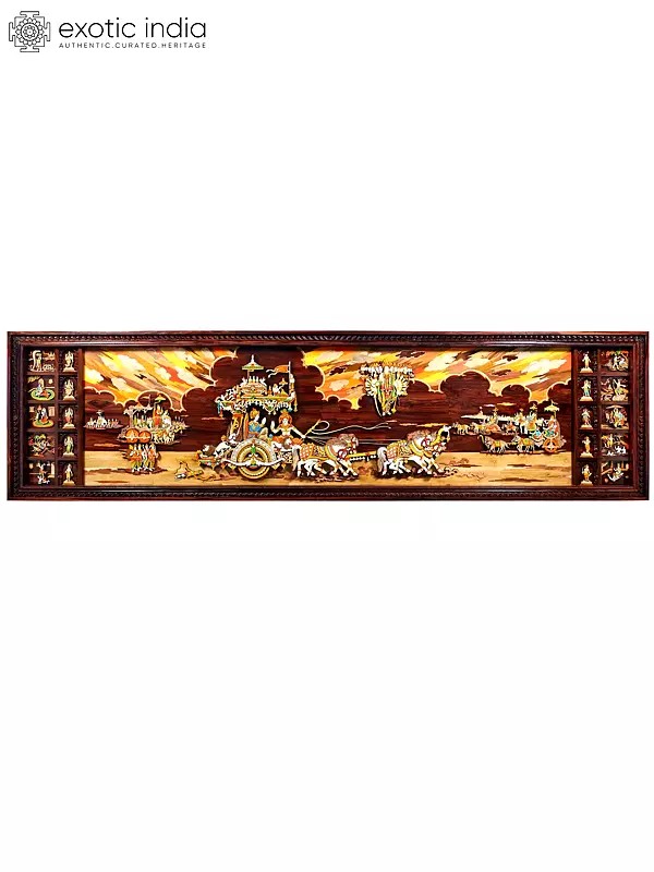 168" Super Large Dashavatara of Lord Vishnu with Geeta Updesh | Inlay Wood Panel