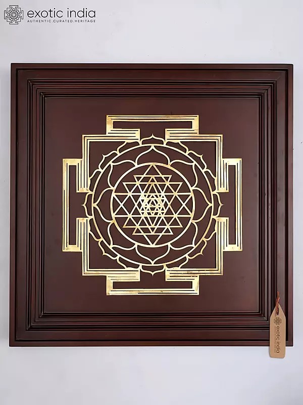 23" Tripura Sundari Yantra for spiritual growth, harmony, and protection | Brass Yantra on Wood Frame | Wall Hanging