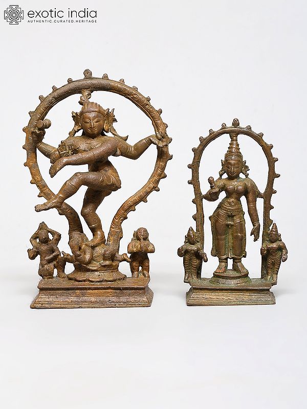 4" Small Lord Shiva As Nataraja and Goddess Parvati | Bronze Idol | Made in India