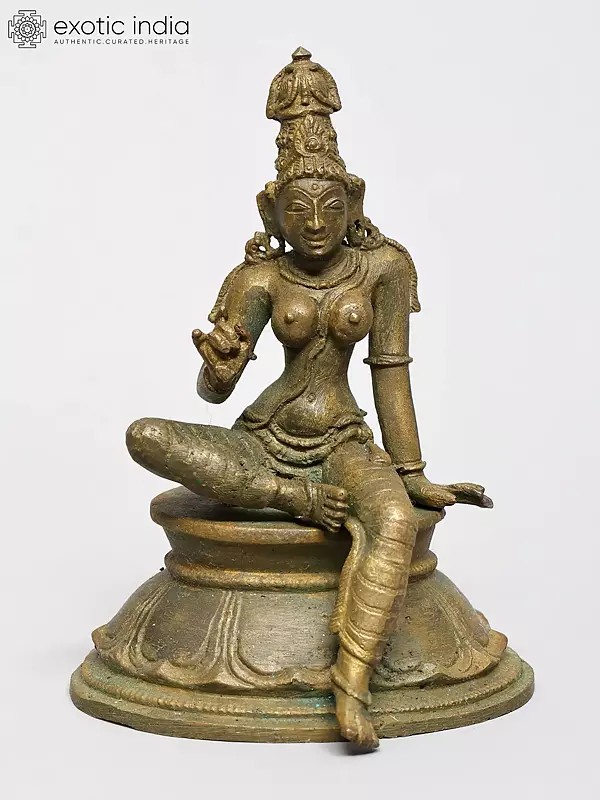 4" Small Goddess Parvati (Uma) Seated on Lotus Pedestal | Bronze Idol | Made in India