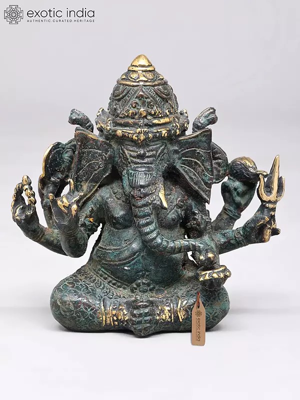 5" Small Three Headed Six Armed Lord Ganesha | Brass Statue