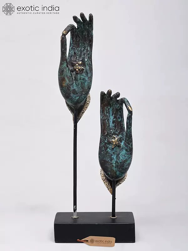 13" Buddha Hands in Abhaya and Varada Mudra | Buddhist Brass Statue