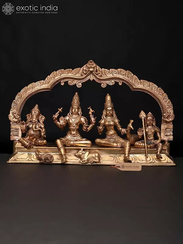 9" Lord Shiva Family Seated on Kirtimukha Throne | Bronze Statue | Made in India
