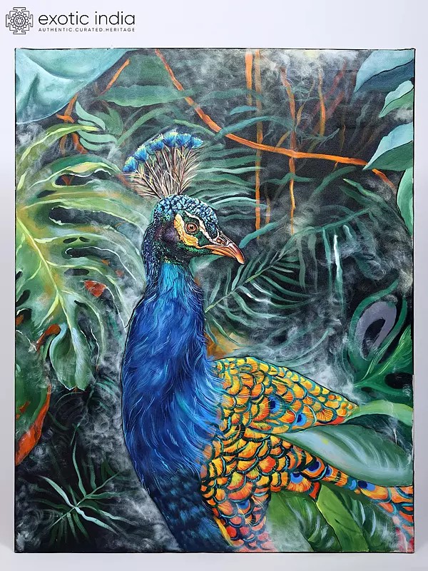 Beauty of Nature - An Alert Peacock | Acrylic on Canvas | Handmade Painting