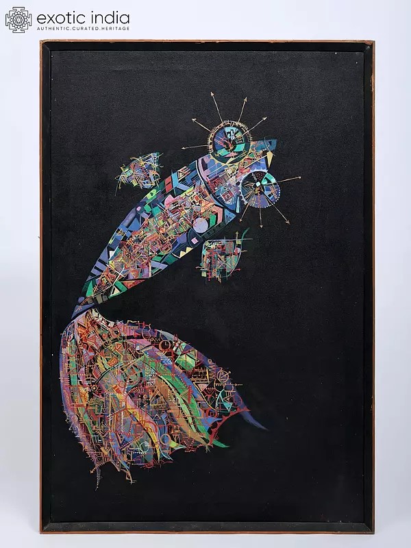 Floating Fish with Geometric Patterns and Vibrant Vibes | Acrylic on Canvas | Handmade Painting