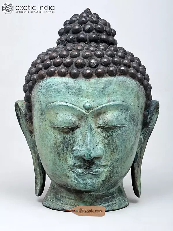 19" Lord Buddha Head | Brass Statue