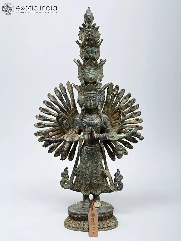 19" Eleven- Headed Thousand-Armed Avalokiteshvara | Buddhist Brass Statue