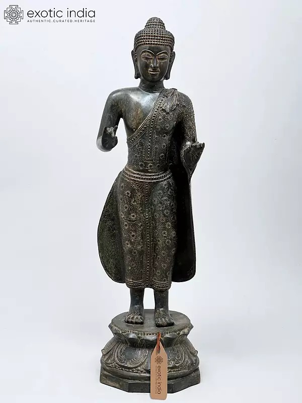 25" Standing Lord Buddha in Karana Mudra | Buddhist Brass Statue