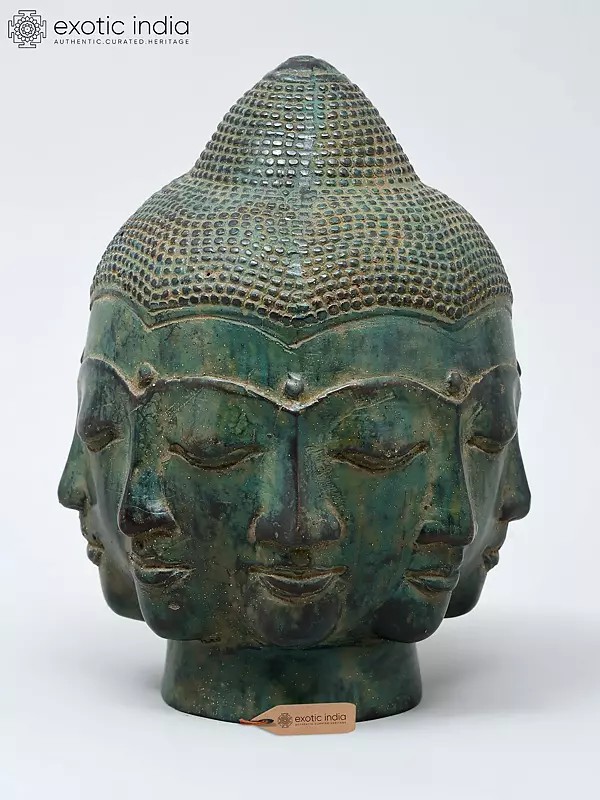 5" Small Eight Faces Buddha Head in Brass | Handmade