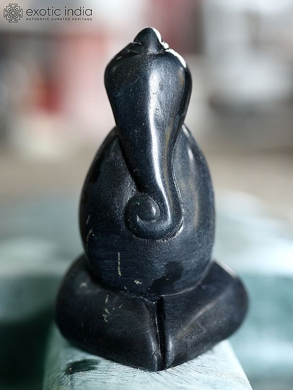 4" Sitting Lord Ganesha | Abstract Modern Art Black Stone Statue | Exquisite Indian Art