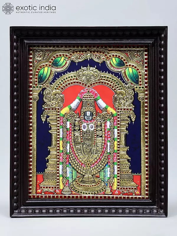 Lord Tirupati Balaji in Standing Posture | Handmade Tanjore Painting | Traditional Colors with 24 Karat Gold | With Frame