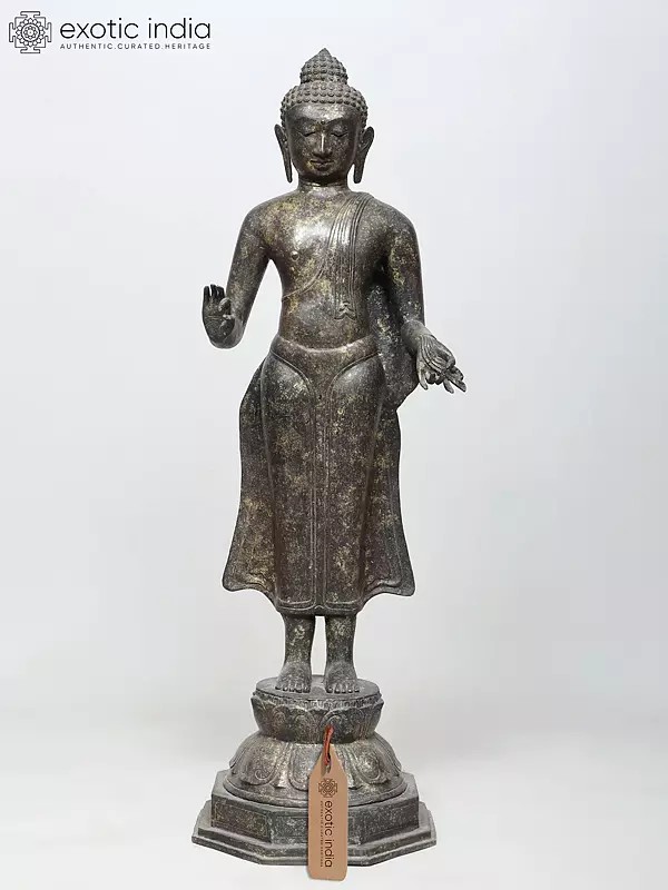 38" Large Standing Lord Buddha in Vitark Mudra | Brass Statue