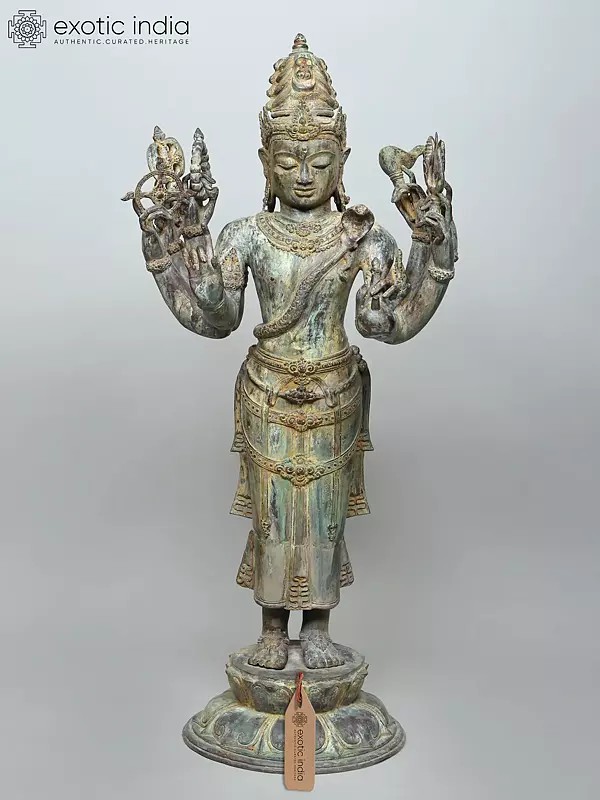 47" Large Standing Eight Armed Lord Shiva | Brass Statue