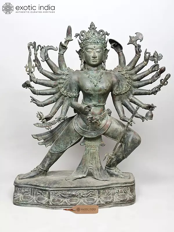44" Large Eighteen Armed Tibetan Buddhist Deity Hevajra | Brass Statue