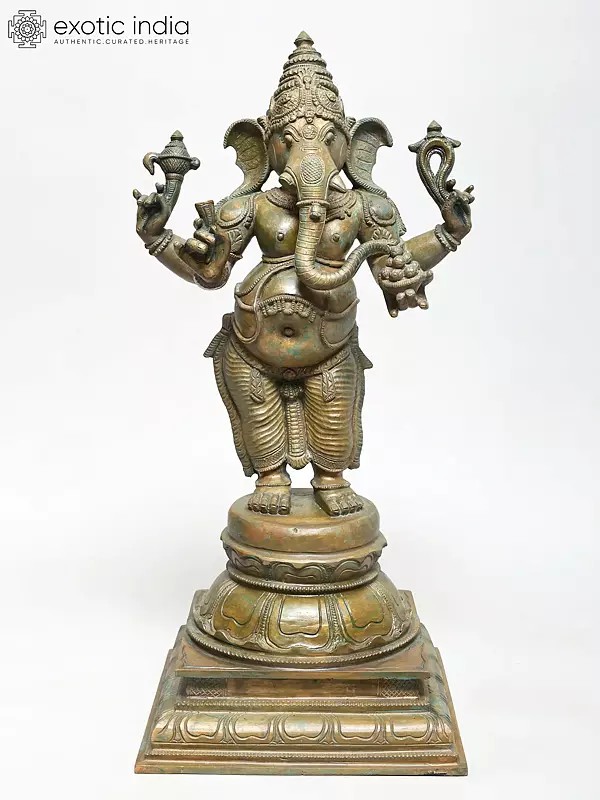 20" Standing Four Armed Lord Ganesha | Madhuchista Vidhana (Lost-Wax) | Panchaloha Bronze from Swamimalai