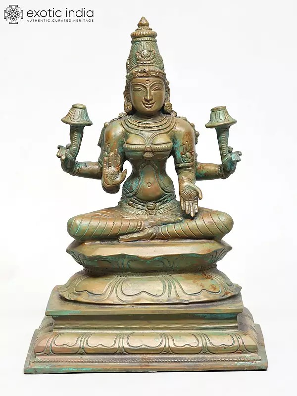 8" Sitting Four Armed Blessing Goddess Lakshmi | Madhuchista Vidhana (Lost-Wax) | Panchaloha Bronze from Swamimalai