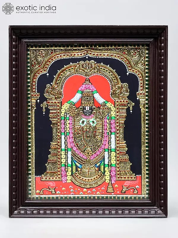 Lord Tirupati Balaji Tanjore Painting with Intricate Details | Traditional Colors with 24 Karat Gold | Framed Tanjore Painting