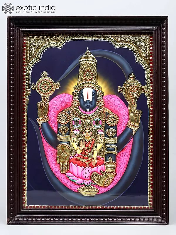 Lord Tirupati Balaji with Goddess Lakshmi | Traditional Colors with 24 Karat Gold | Tanjore Painting with Frame