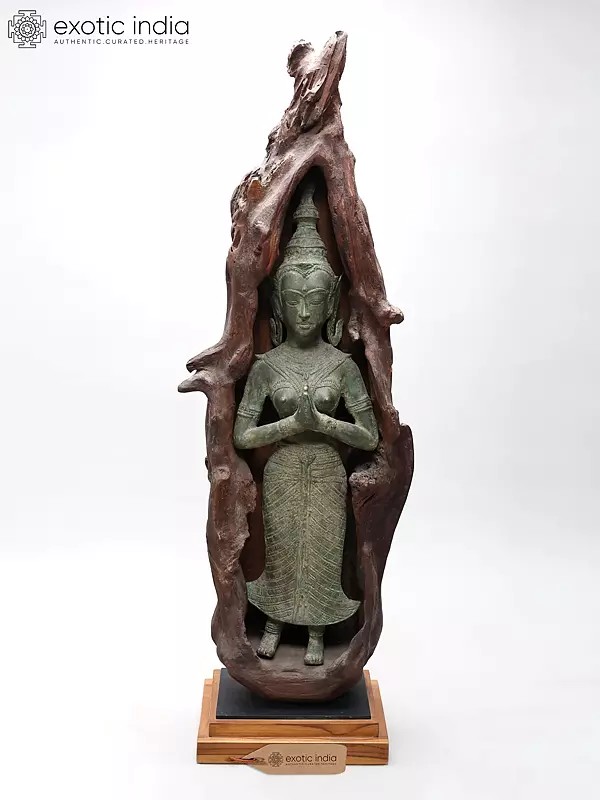 39" Sacred Namaste Lady in Natural Wood Frame