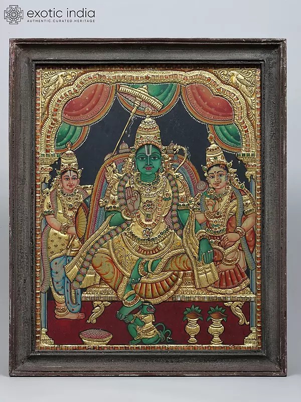 Shri Rama Pattabhishekam | Traditional Colors with 24 Karat Gold | Embossed Three Dimensional Vintage Tanjore Painting