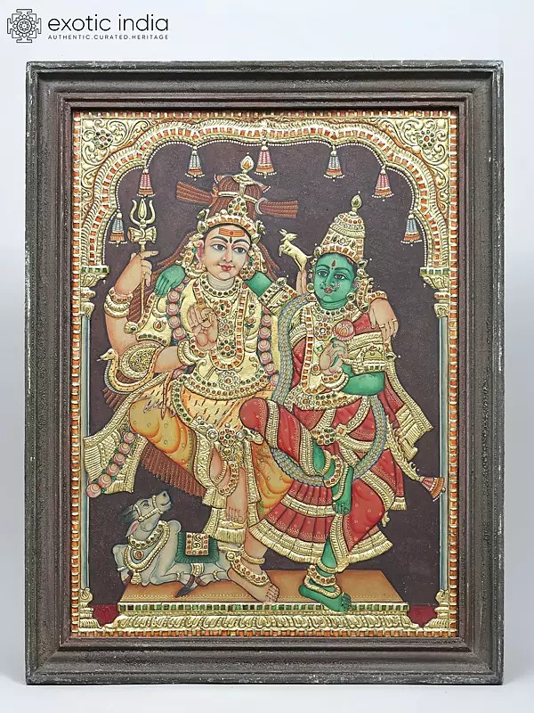 Traditional Tanjore Art: Lord Shiva and Goddess Parvati in Dance