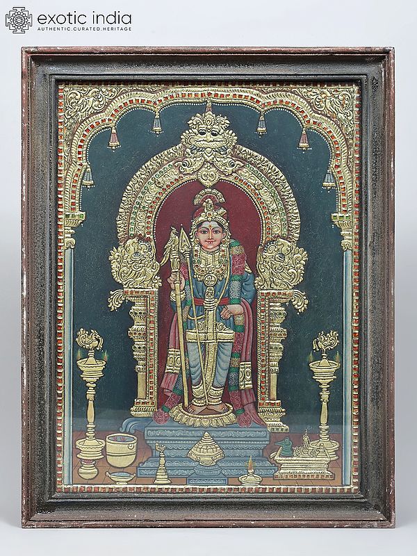 Lord Murugan in Regal Attire | Embossed Three Dimensional Tanjore Painting