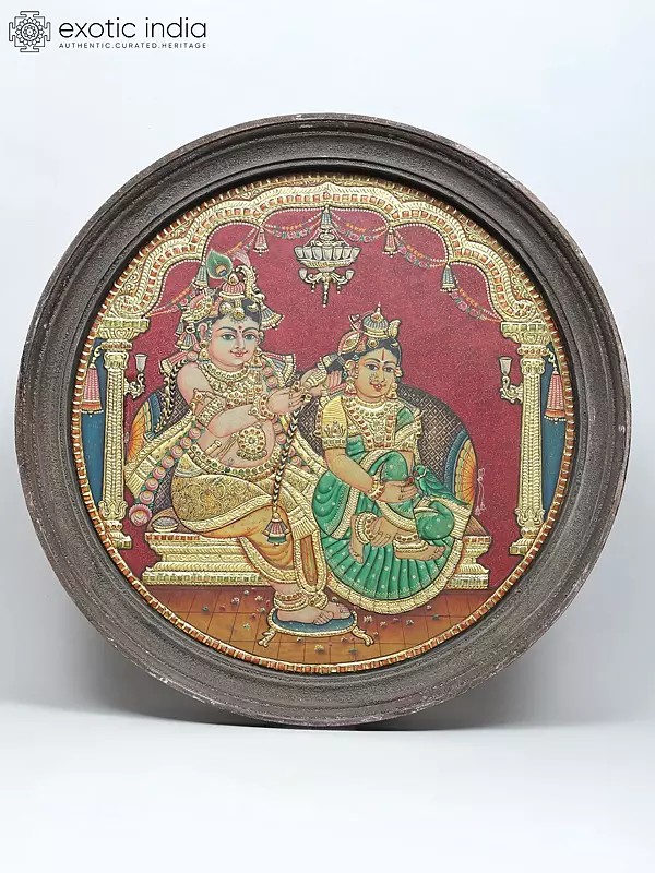 Radha and Krishna - Bond of Love | Traditional Colors with 24 Karat Gold | Tanjore Painting with Frame