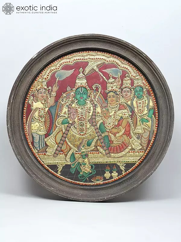 Lord Rama Pattabhishekam | Traditional Colors with 24 Karat Gold | Tanjore Painting with Frame