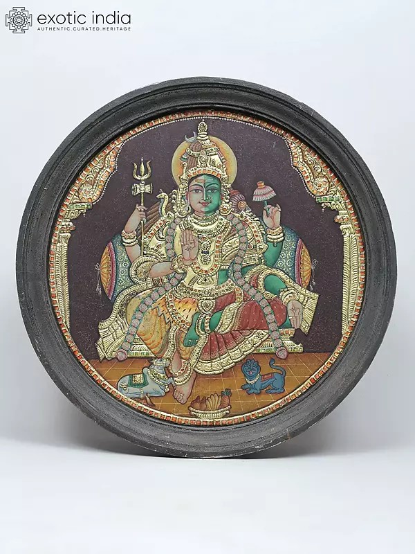 Ardhanarishvara - Shiva and Shakti | Traditional Colors with 24 Karat Gold | Tanjore Painting with Frame