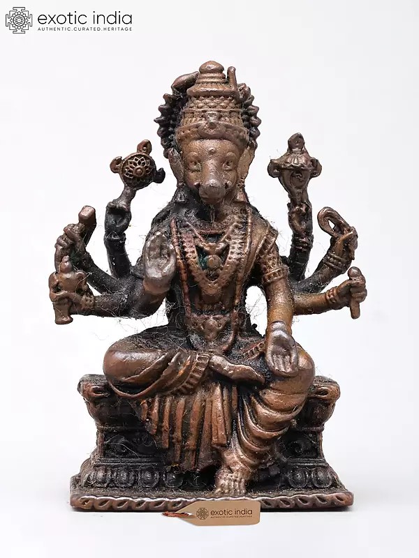 2" Small Eight Armed Goddess Varahi | Copper Statue