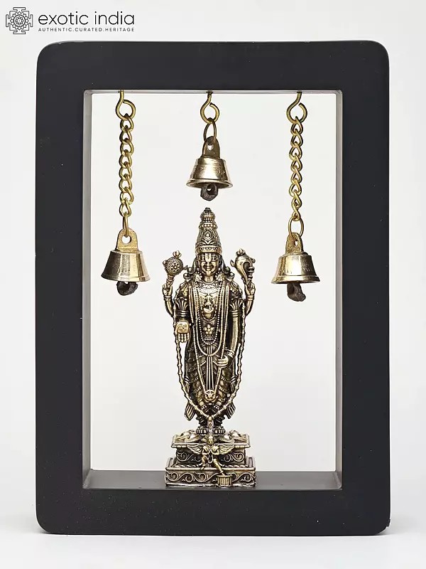 7" Lord Tirupati Balaji (Venkateswara) with Wood Frame | Brass Statue | Wall Hanging