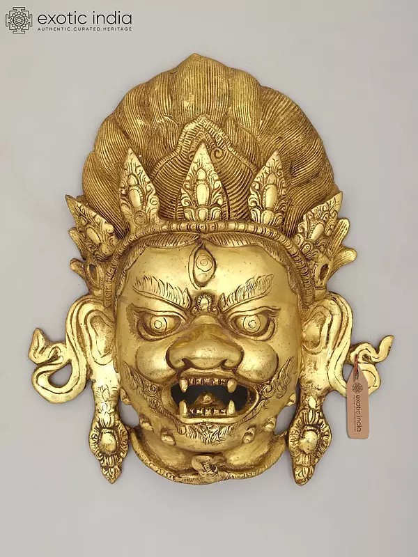 13" Kaal Bhairava Head for Wall | Brass Statue | Made in India
