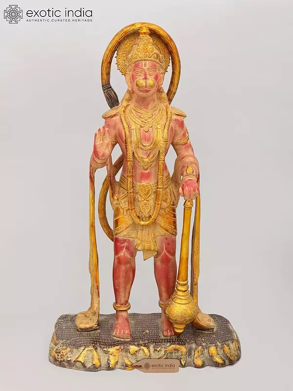 25" Standing Lord Hanuman In Blessing Gesture | Brass Statue