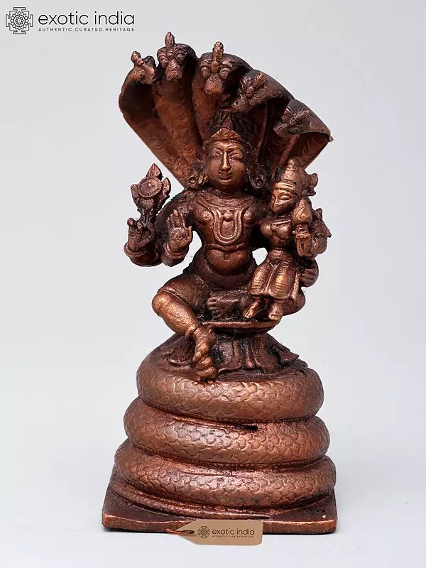 4" Small Lord Vishnu with Devi Lakshmi | Copper Statue