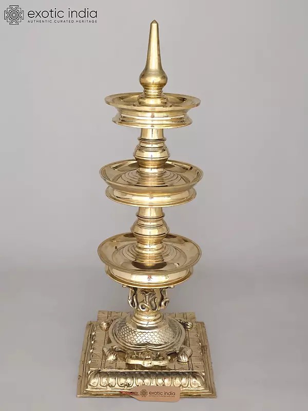 41" Large Tortoise Base Deepasthambham - Traditional Brass Lamp | Ritual Item | Made in India