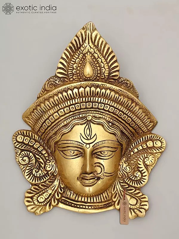 9" Goddess Durga Face Mask | Wall Hanging Brass Sculpture | Made in India